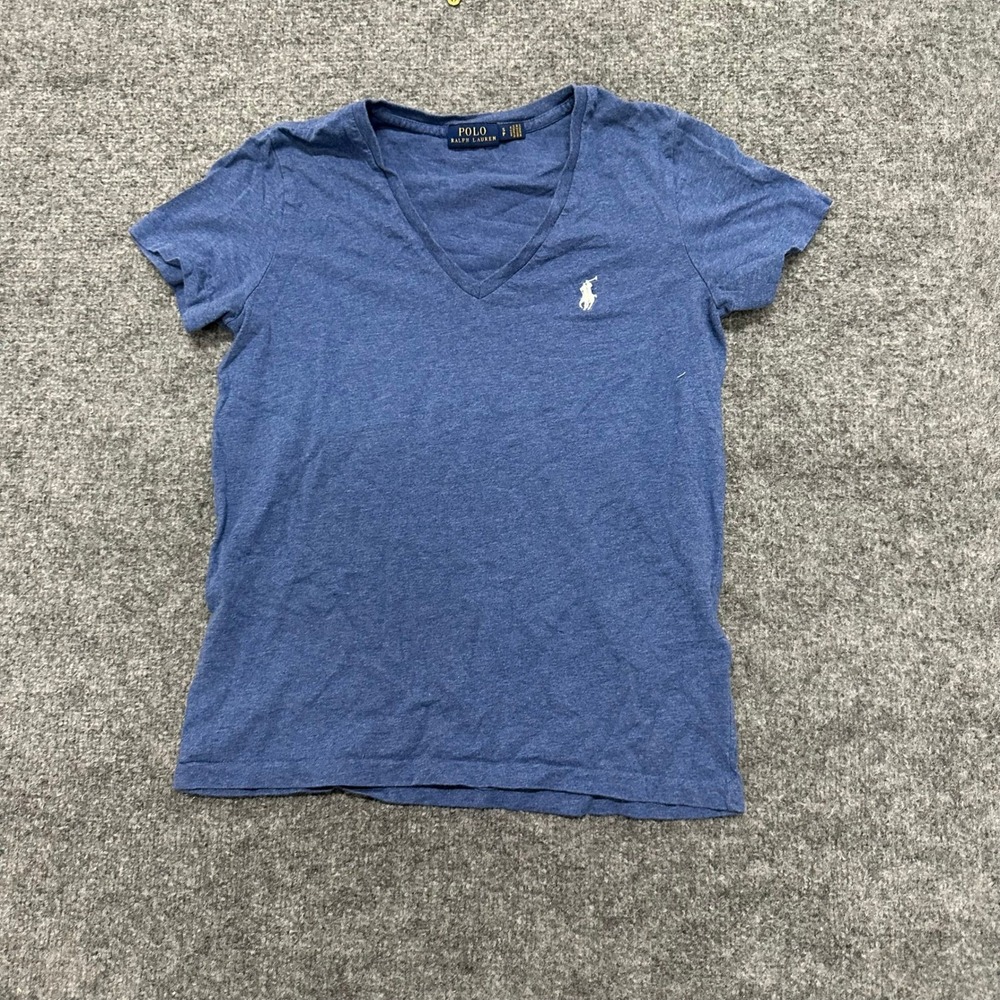 Polo Ralph Lauren T-Shirt Womens Size S Blue VNeck Cotton Short Sleeve Pony Logo
